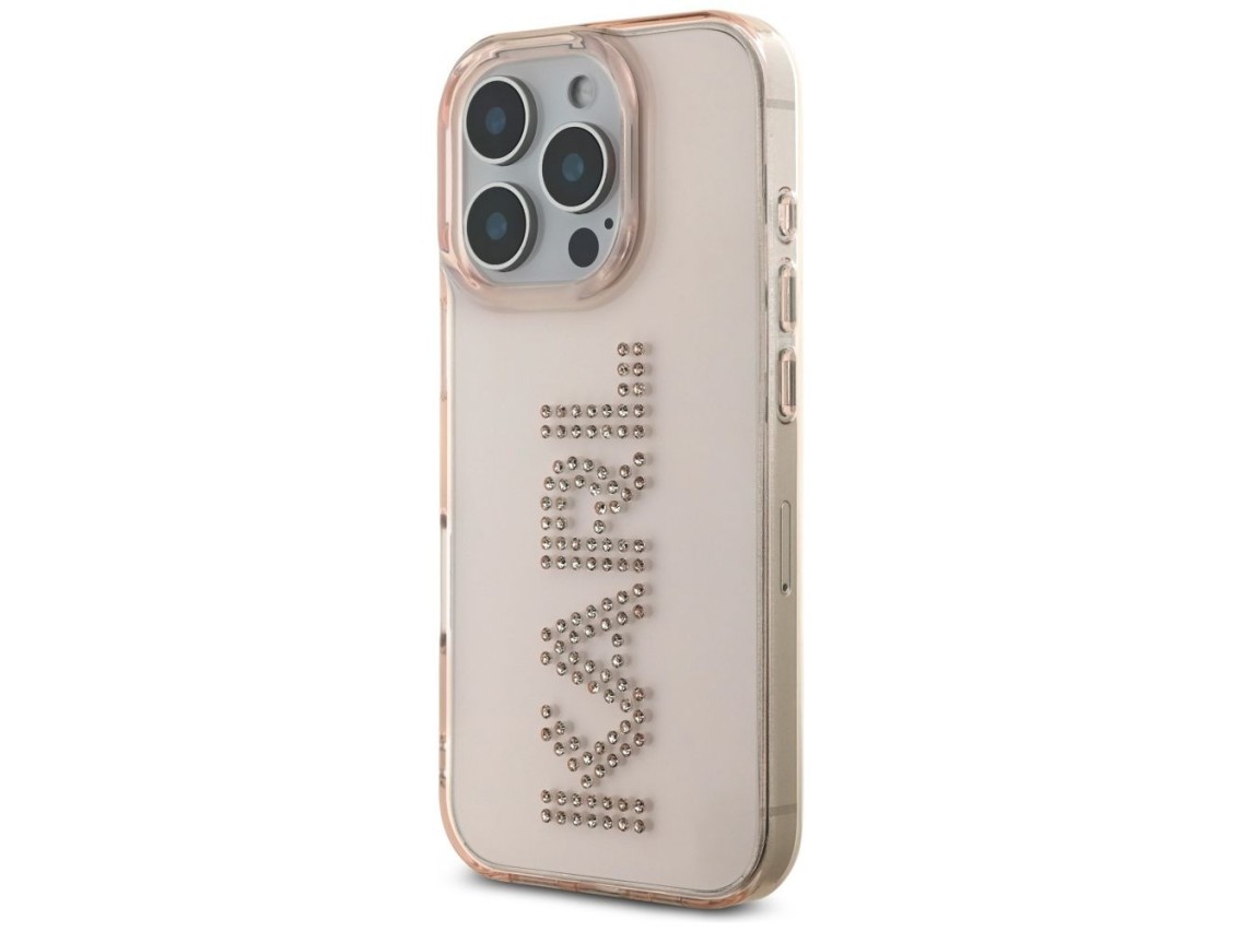 Capa para iPhone 16 Pro Max com o logotipo Karl Lagerfeld IML em strass - Rosa
