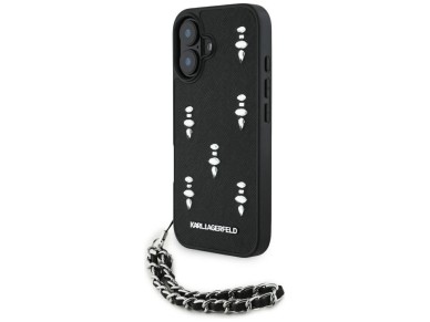 Karl Lagerfeld Saffiano Crystals w/Chain iPhone 16 Case - Black