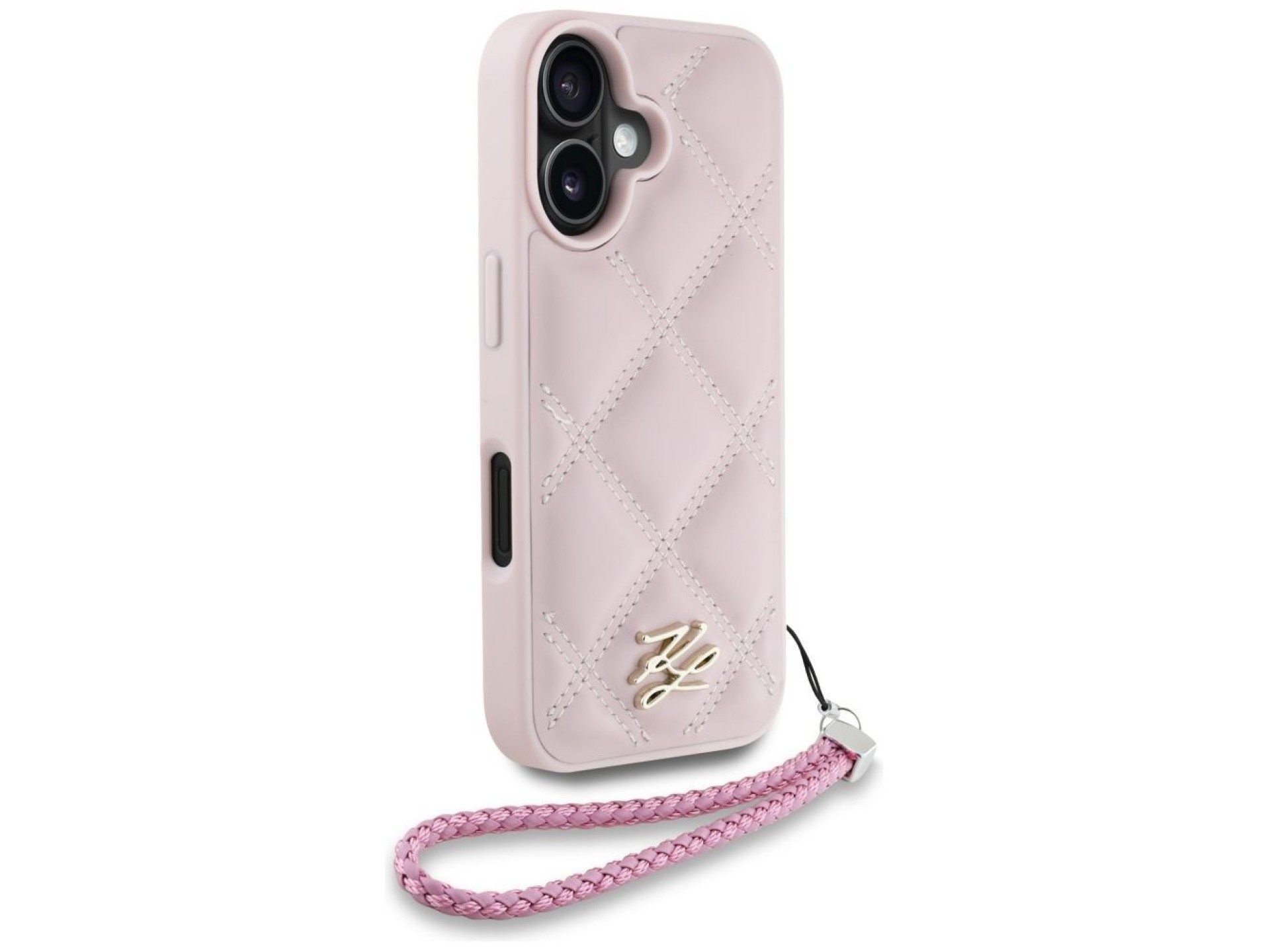 Capa para iPhone 16 com logo inicial acolchoado e alça de corrente Karl Lagerfeld - Rosa