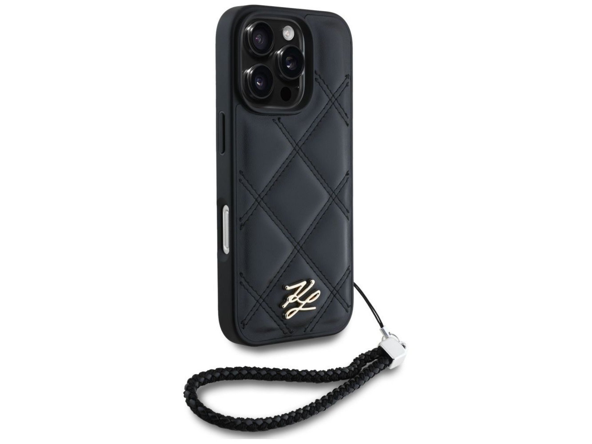 Karl Lagerfeld Quilted Initial Logo & Chain Strap iPhone 16 Pro Case - Black
