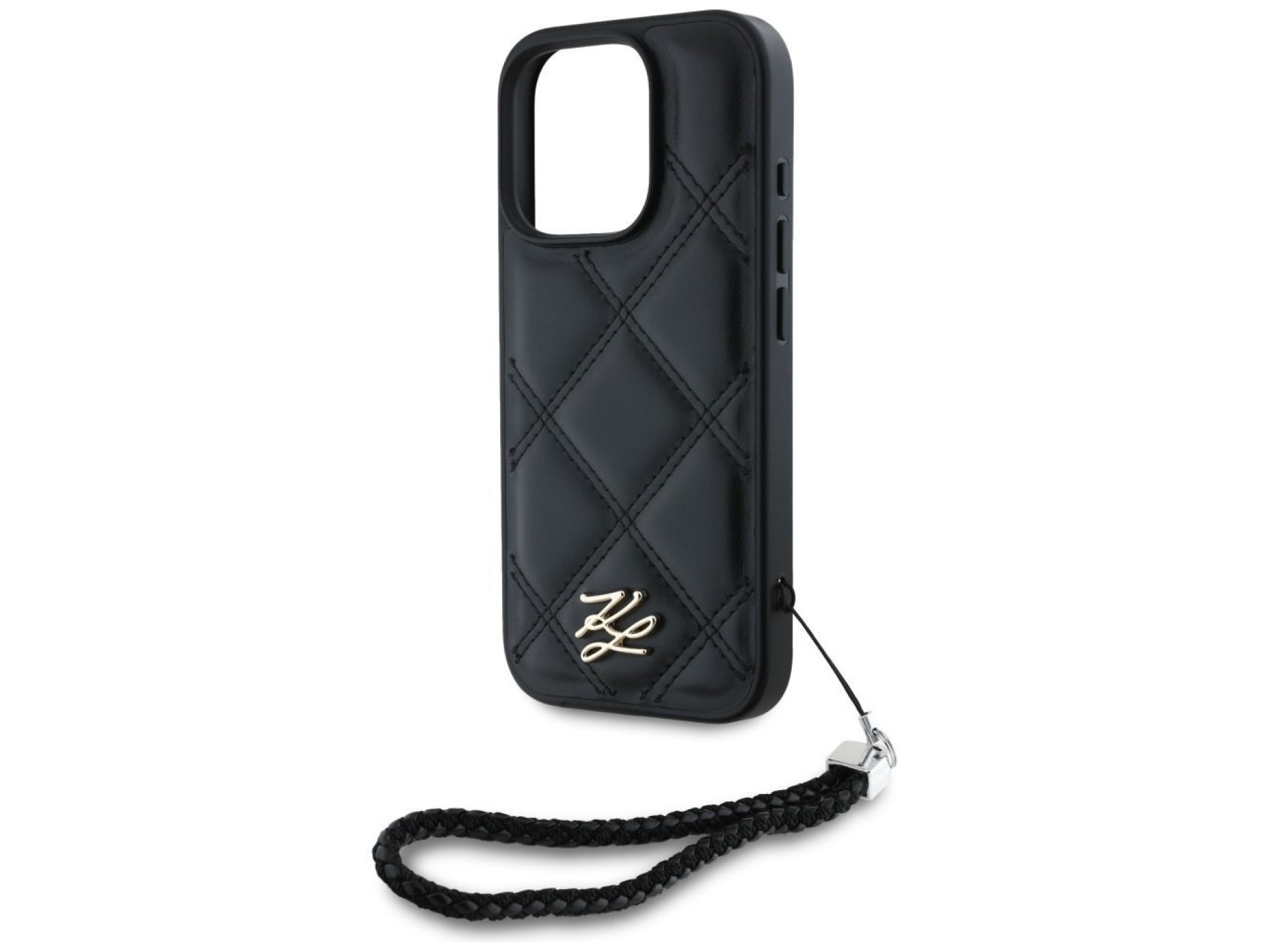 Karl Lagerfeld Quilted Initial Logo & Chain Strap iPhone 16 Pro Case - Black