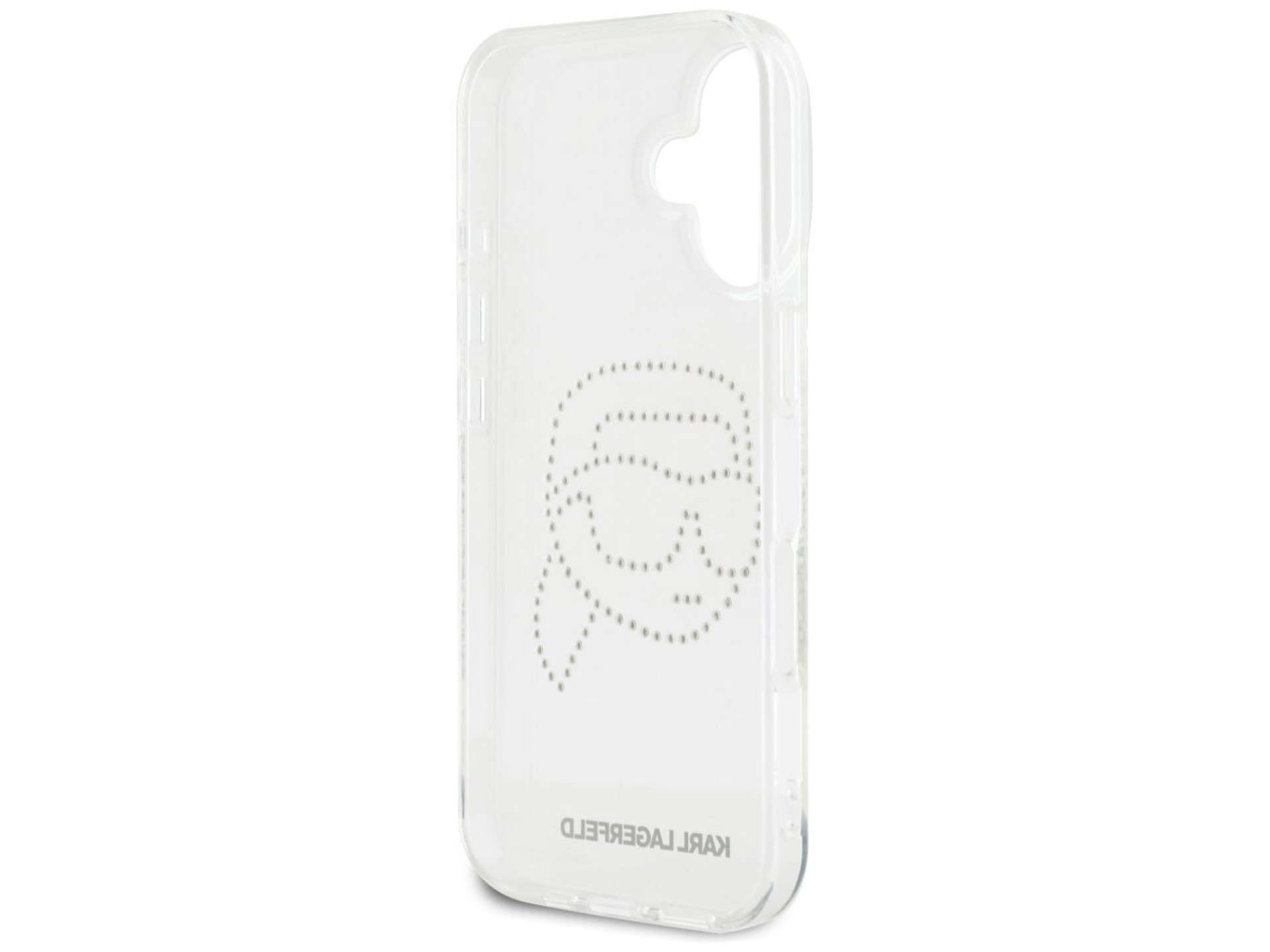 Capa transparente Karl Lagerfeld IML com strass e a cabeça do Karl Lagerfeld para iPhone 16