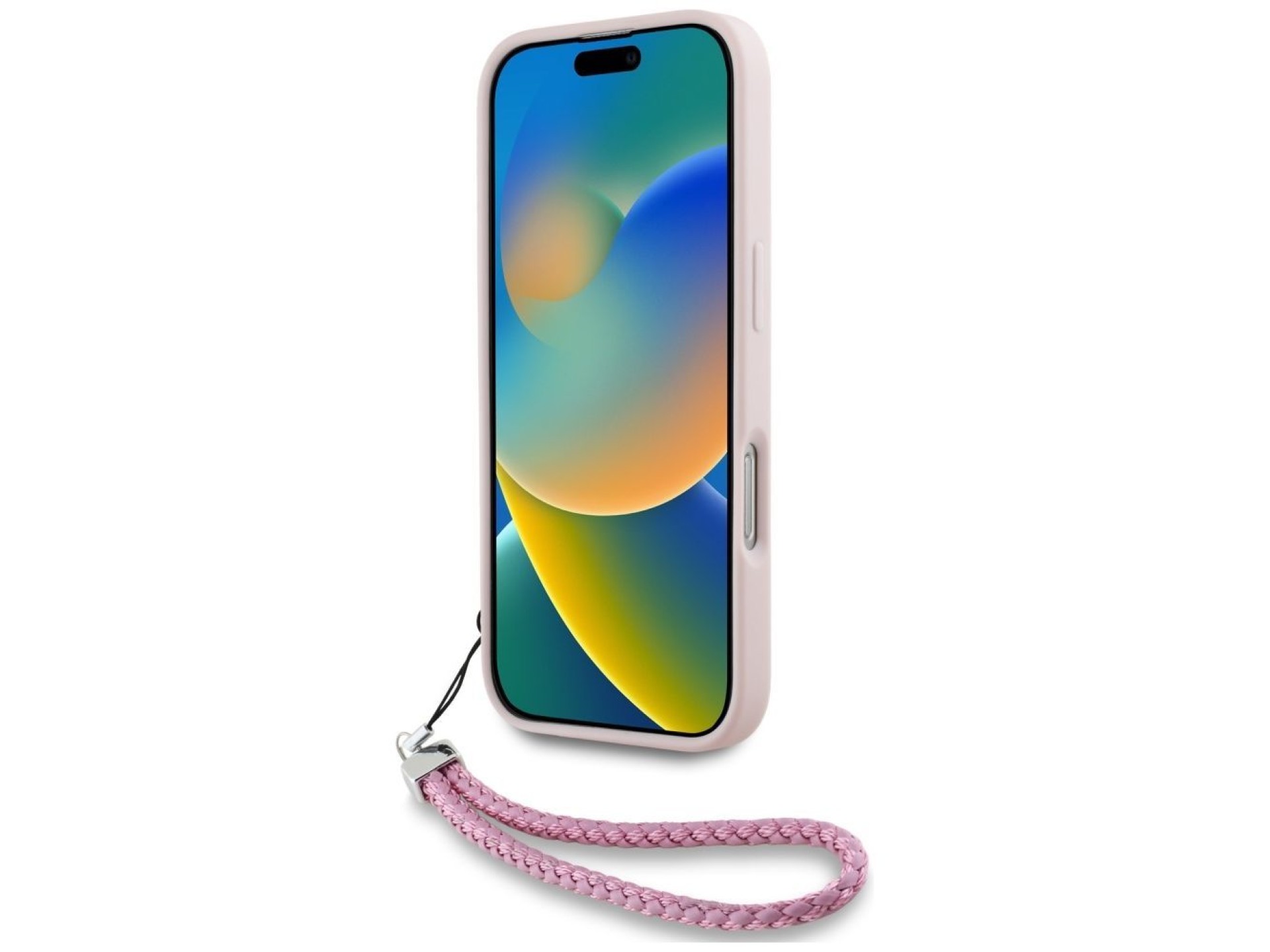 Capa para iPhone 16 com logo inicial acolchoado e alça de corrente Karl Lagerfeld - Rosa
