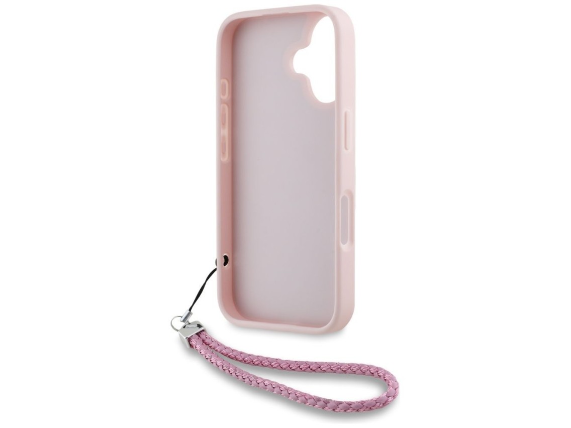 Capa para iPhone 16 com logo inicial acolchoado e alça de corrente Karl Lagerfeld - Rosa