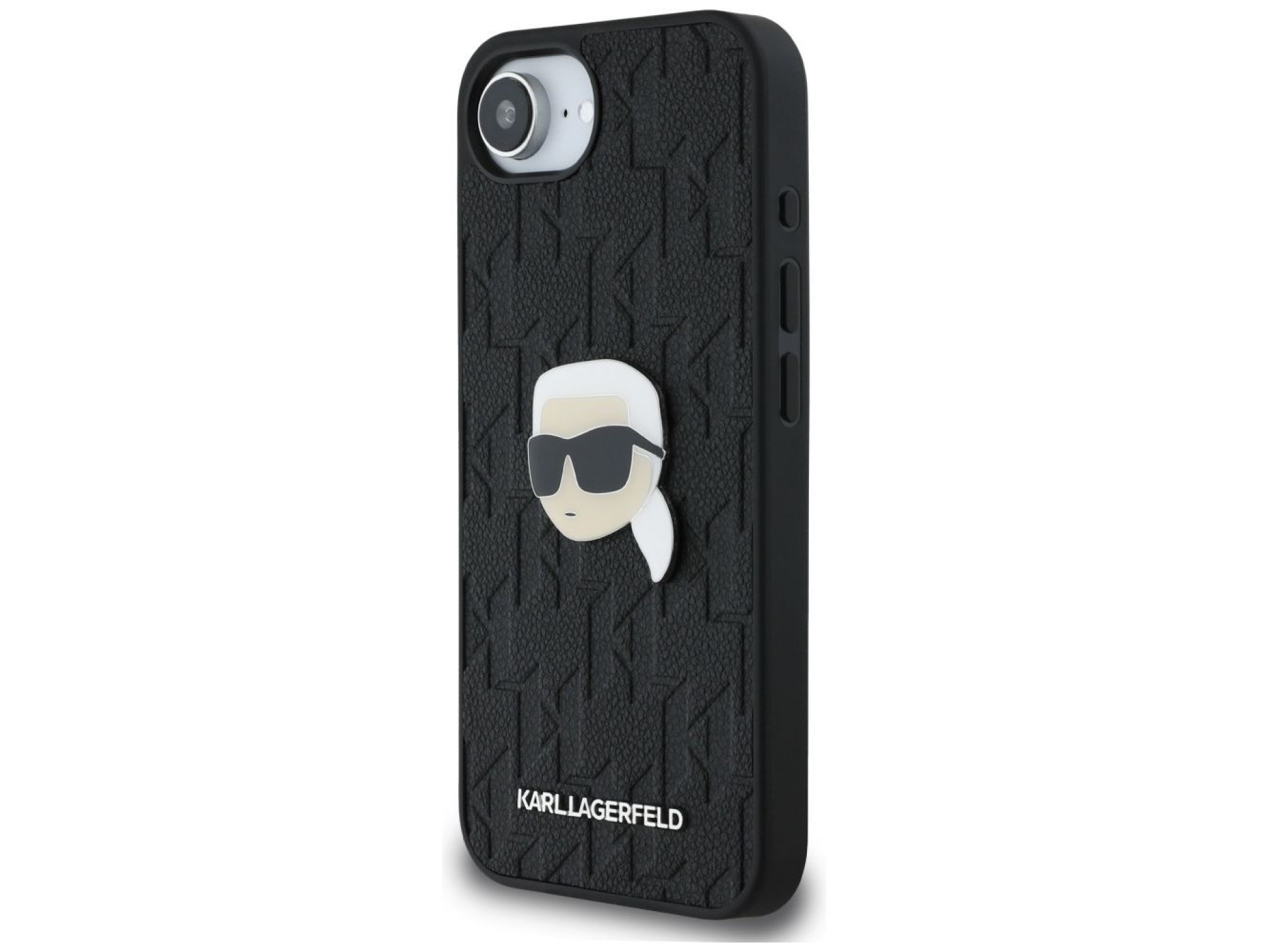 Capa para iPhone 16e com broche e monograma Karl Lagerfeld - Preta
