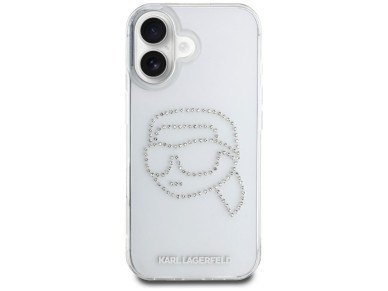 Karl Lagerfeld IML Rhinestones Karl Head Case for iPhone 16 Clear