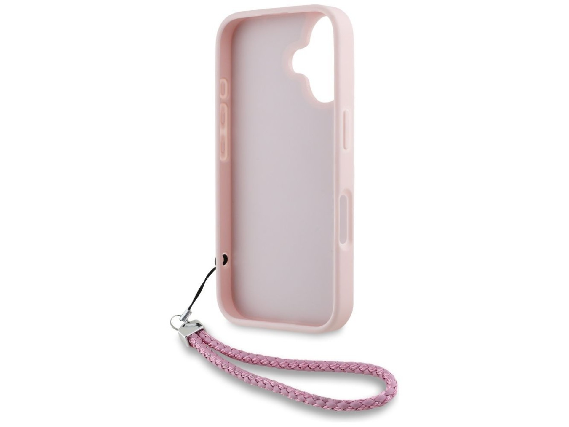 Capa para iPhone 16 com logo inicial acolchoado e alça de corrente Karl Lagerfeld - Rosa