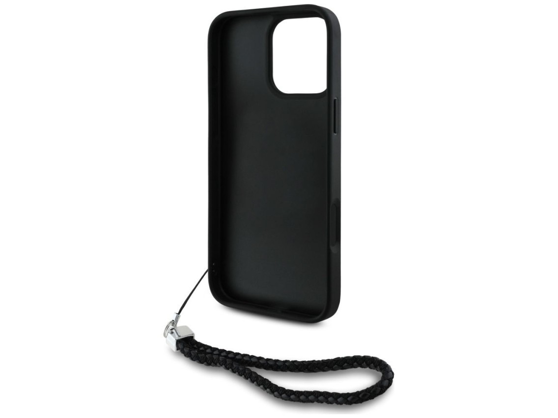 Karl Lagerfeld Quilted Initial Logo & Chain Strap iPhone 16 Pro Case - Black