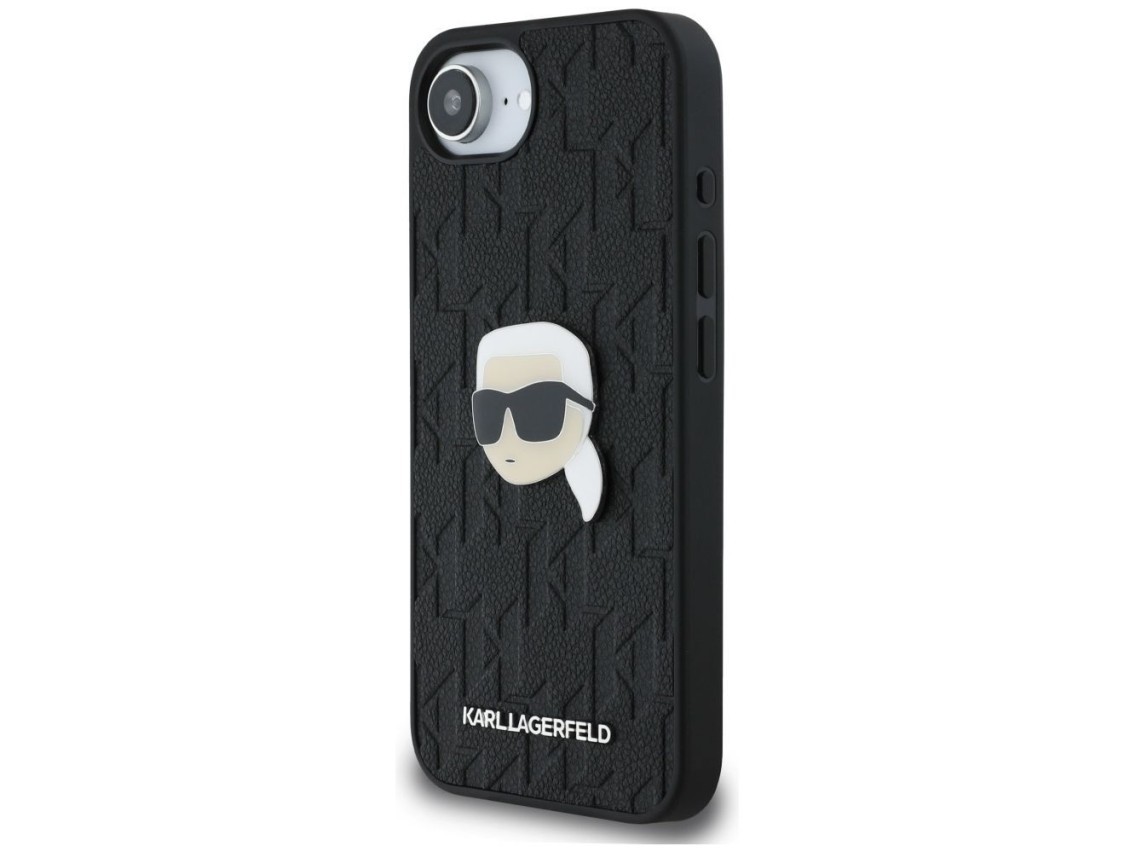 Capa para iPhone 16e com broche e monograma Karl Lagerfeld - Preta