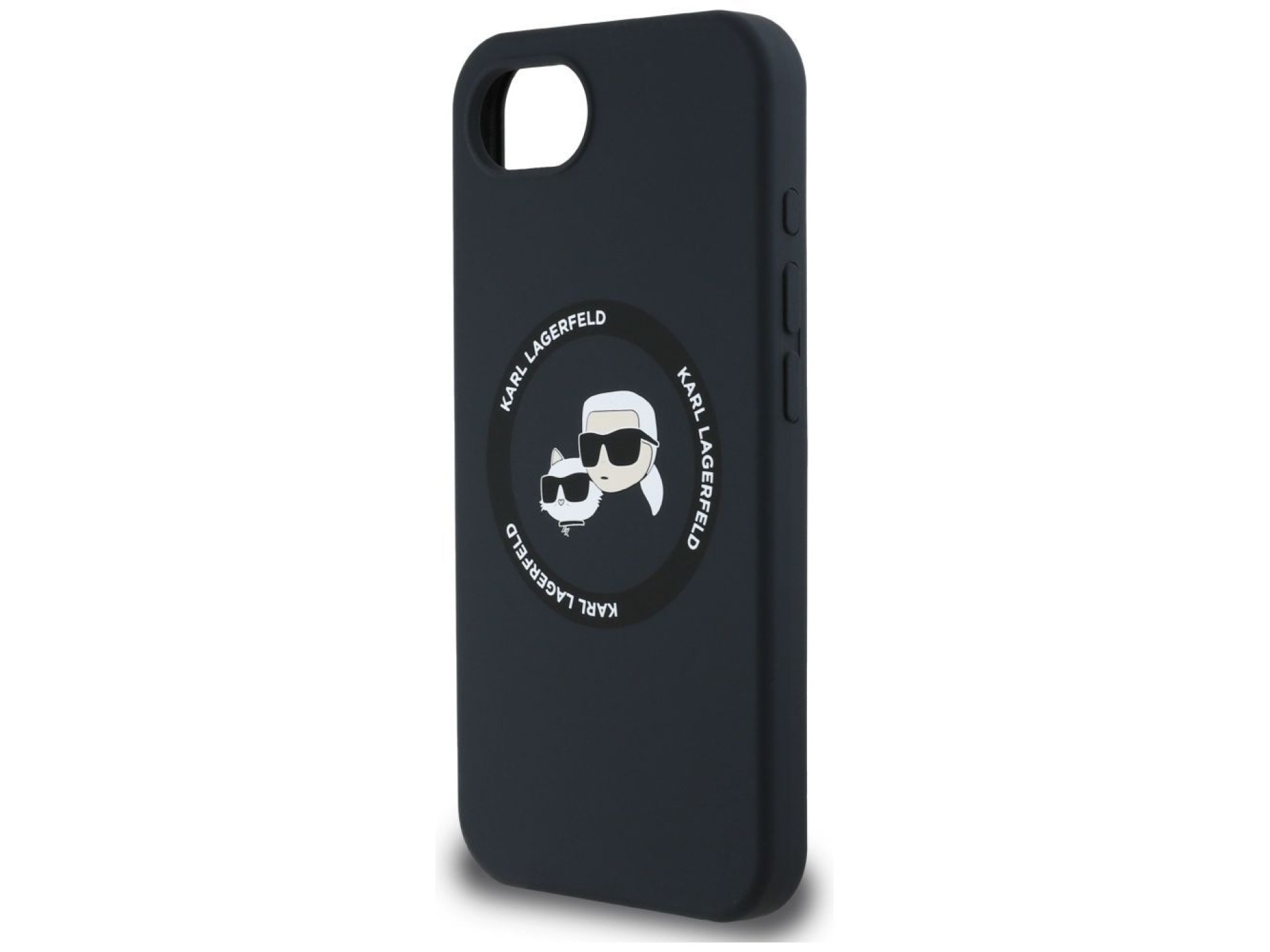 Karl Lagerfeld Liquid Silicone Karl & Choupette Heads Case with MagSafe for iPhone 16e - Black
