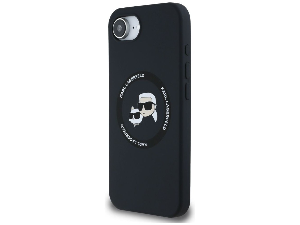 Karl Lagerfeld Liquid Silicone Karl & Choupette Heads Case with MagSafe for iPhone 16e - Black
