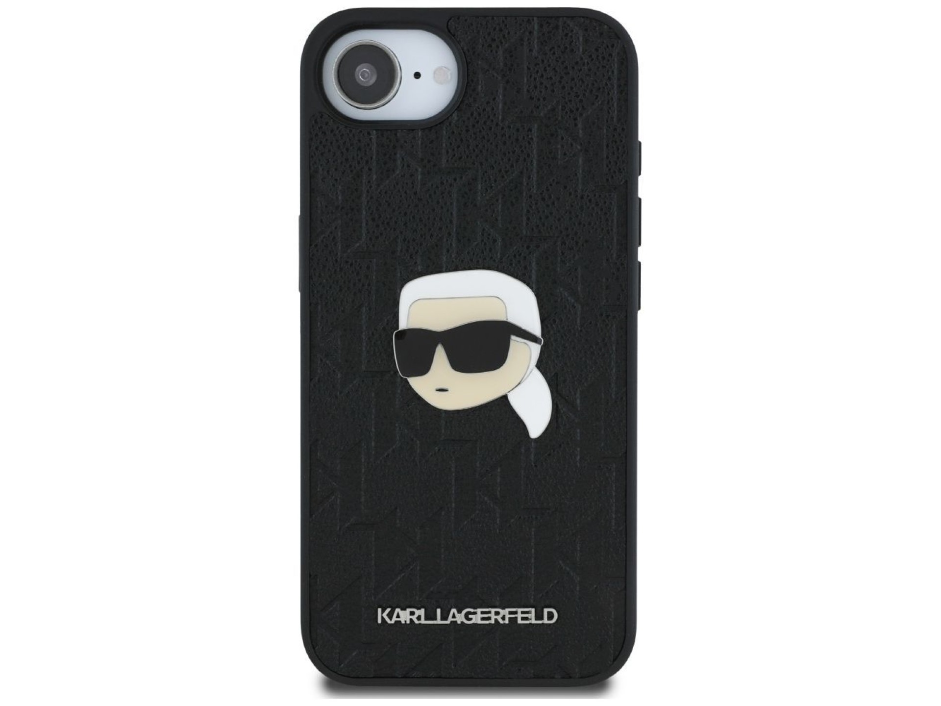 Capa para iPhone 16e com broche e monograma Karl Lagerfeld - Preta