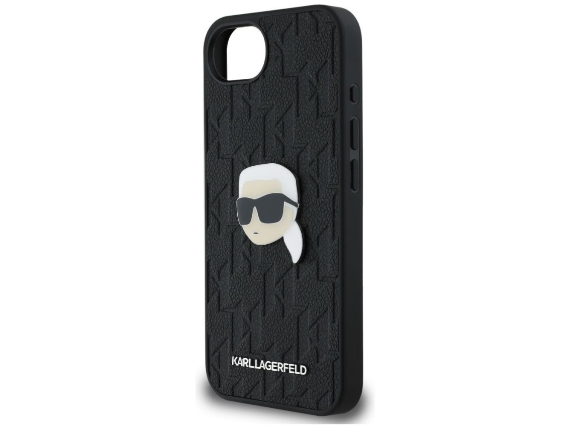 Capa para iPhone 16e com broche e monograma Karl Lagerfeld - Preta