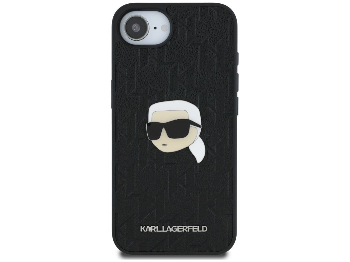 Capa para iPhone 16e com broche e monograma Karl Lagerfeld - Preta
