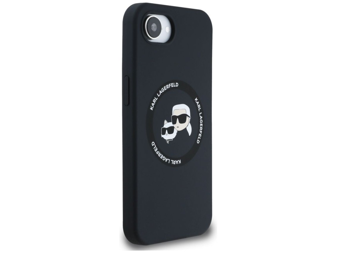 Karl Lagerfeld Liquid Silicone Karl & Choupette Heads Case with MagSafe for iPhone 16e - Black