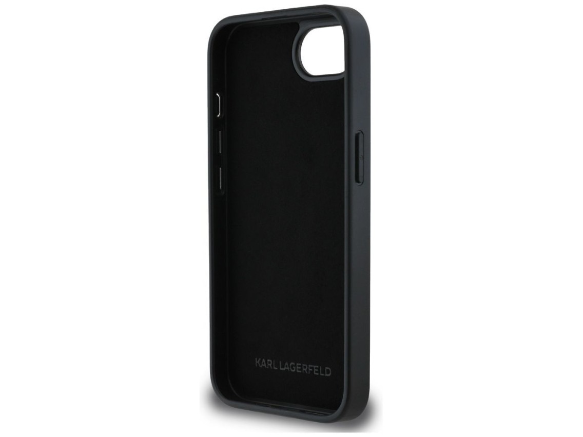 Capa para iPhone 16e com broche e monograma Karl Lagerfeld - Preta
