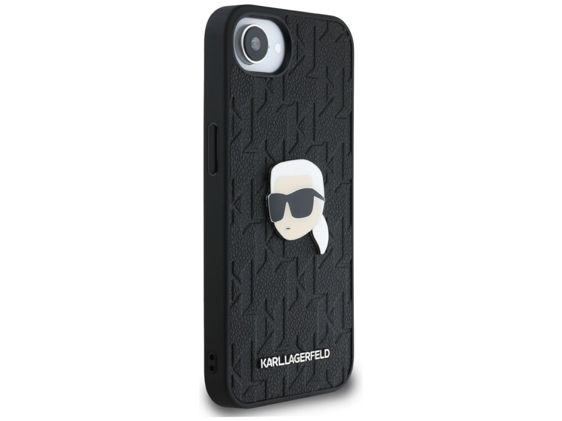 Capa para iPhone 16e com broche e monograma Karl Lagerfeld - Preta