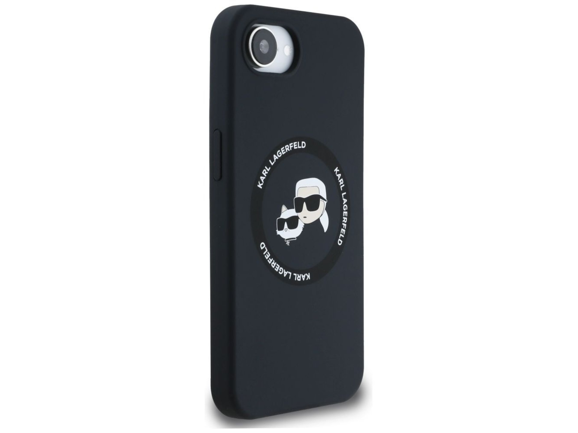 Karl Lagerfeld Liquid Silicone Karl & Choupette Heads Case with MagSafe for iPhone 16e - Black