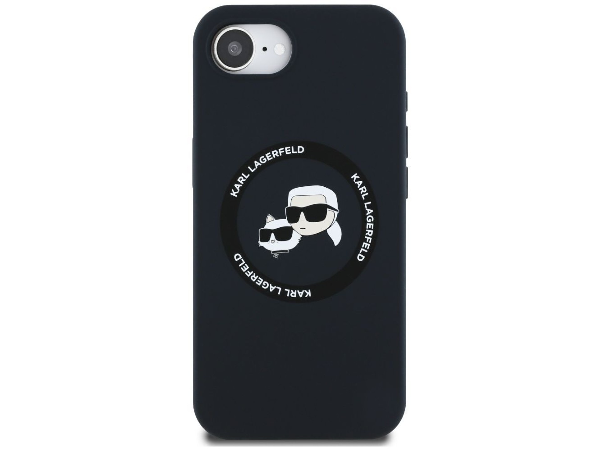 Karl Lagerfeld Liquid Silicone Karl & Choupette Heads Case with MagSafe for iPhone 16e - Black