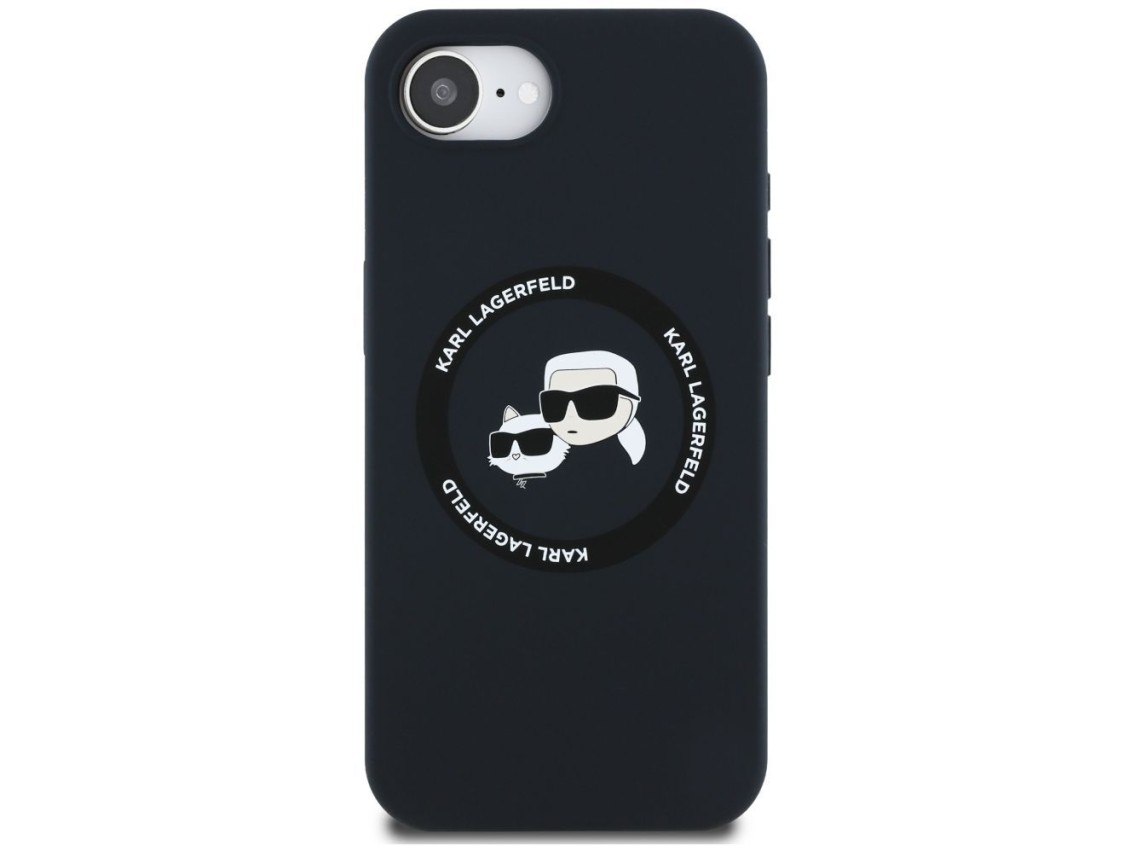 Karl Lagerfeld Liquid Silicone Karl & Choupette Heads Case with MagSafe for iPhone 16e - Black