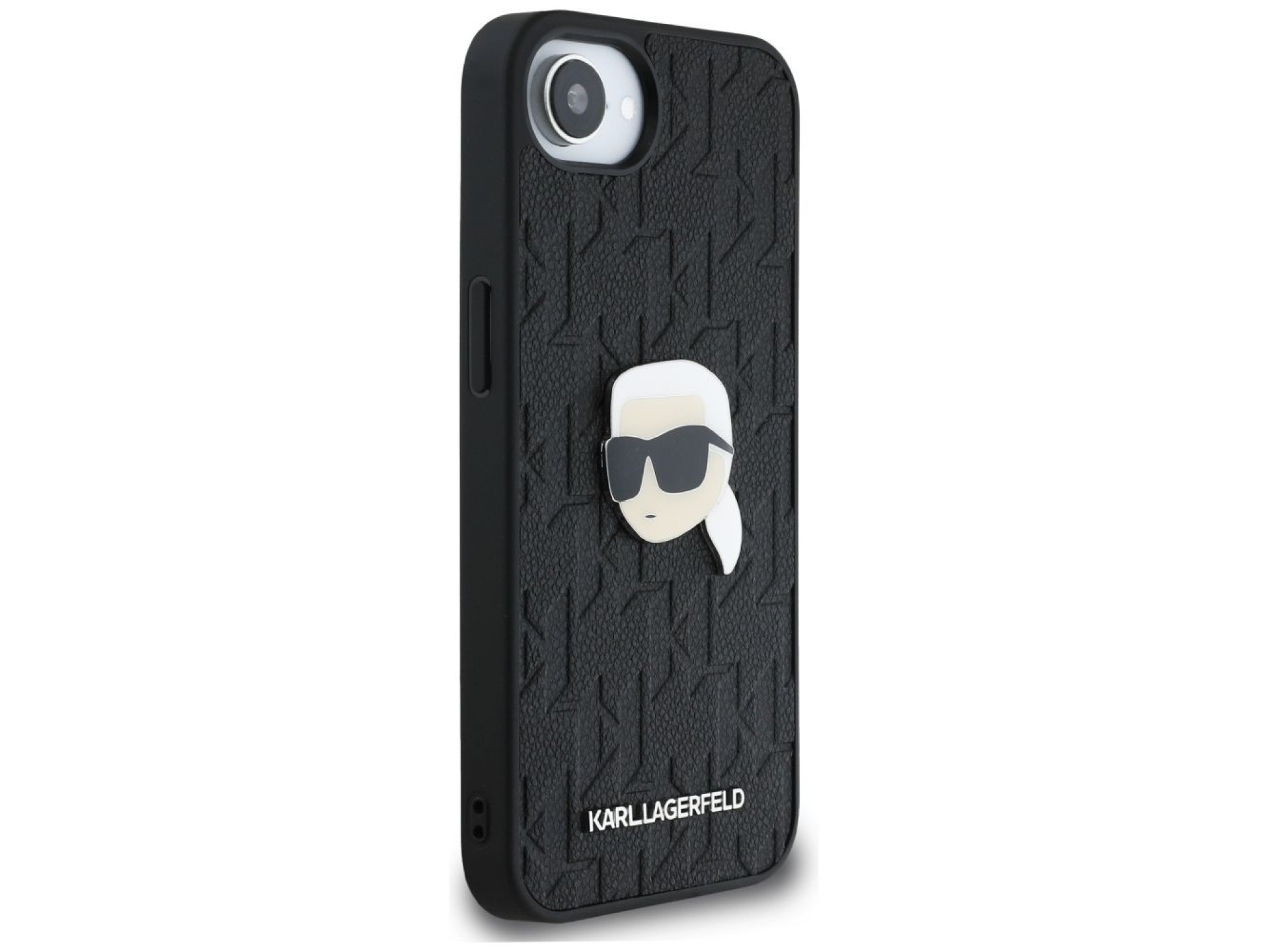 Capa para iPhone 16e com broche e monograma Karl Lagerfeld - Preta