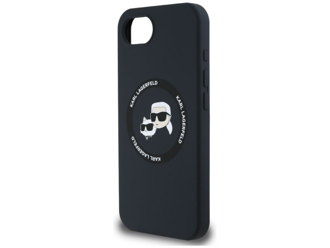 Karl Lagerfeld Liquid Silicone Karl & Choupette Heads Case with MagSafe for iPhone 16e - Black