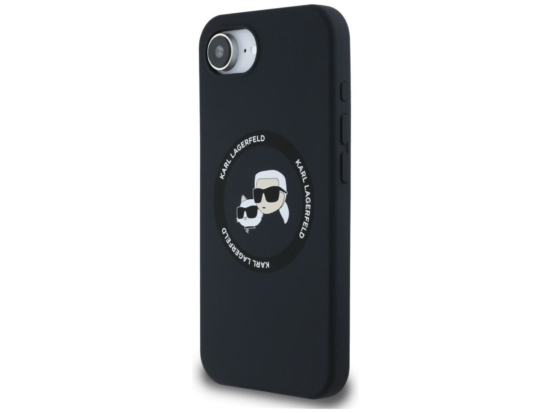 Karl Lagerfeld Liquid Silicone Karl & Choupette Heads Case with MagSafe for iPhone 16e - Black