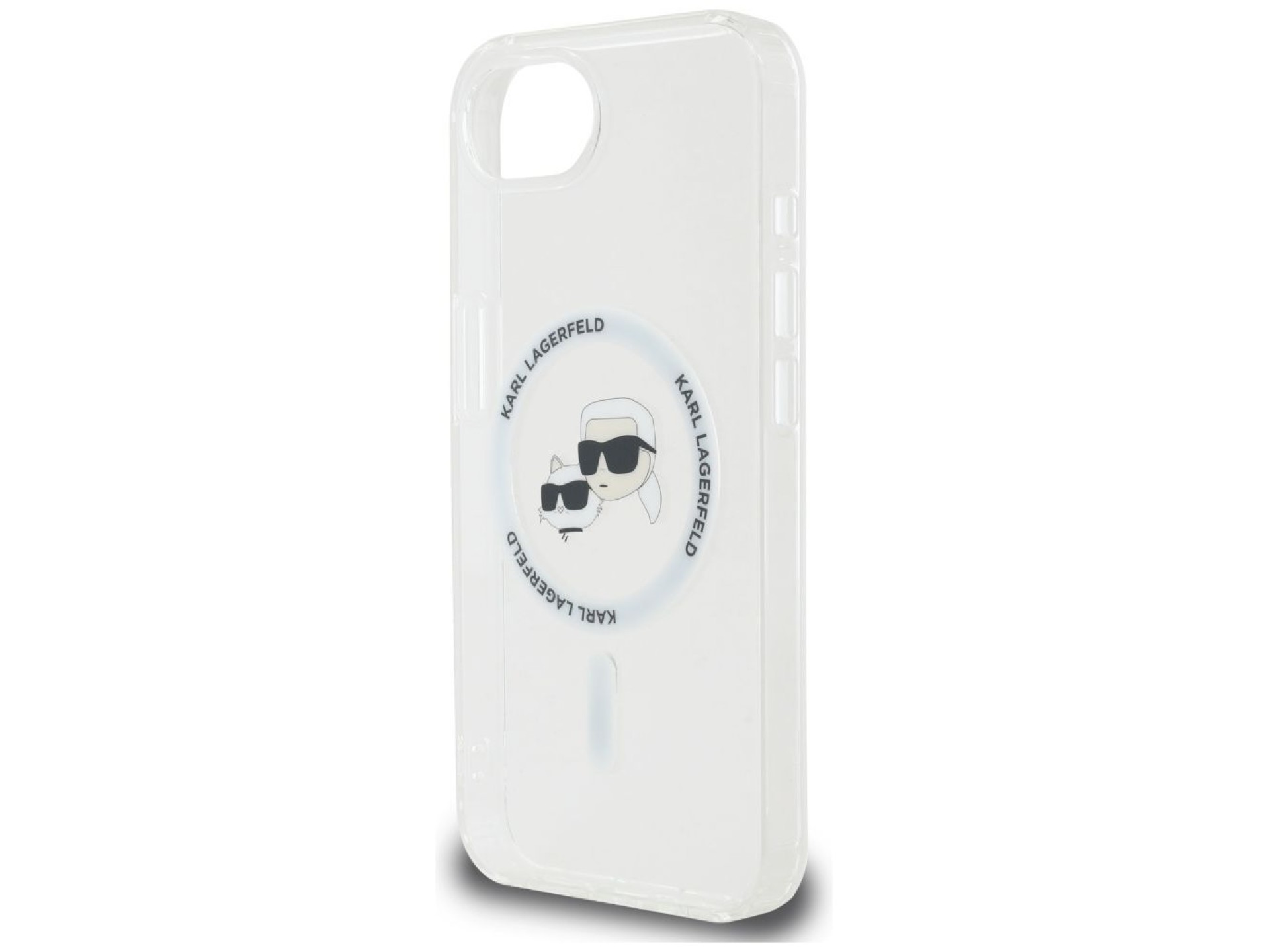 Funda Karl Lagerfeld IML Metal Karl & Choupette Heads MagSafe para iPhone 16e - Blanca