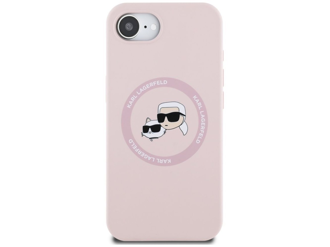 Capa MagSafe para iPhone 16e com estampa das cabeças de Karl Lagerfeld e Chopupette em silicone - Ro