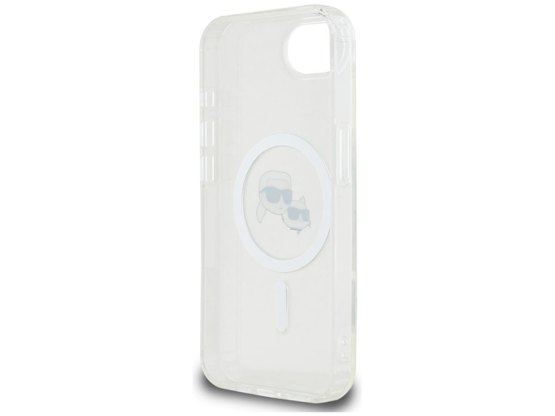 Funda Karl Lagerfeld IML Metal Karl & Choupette Heads MagSafe para iPhone 16e - Blanca