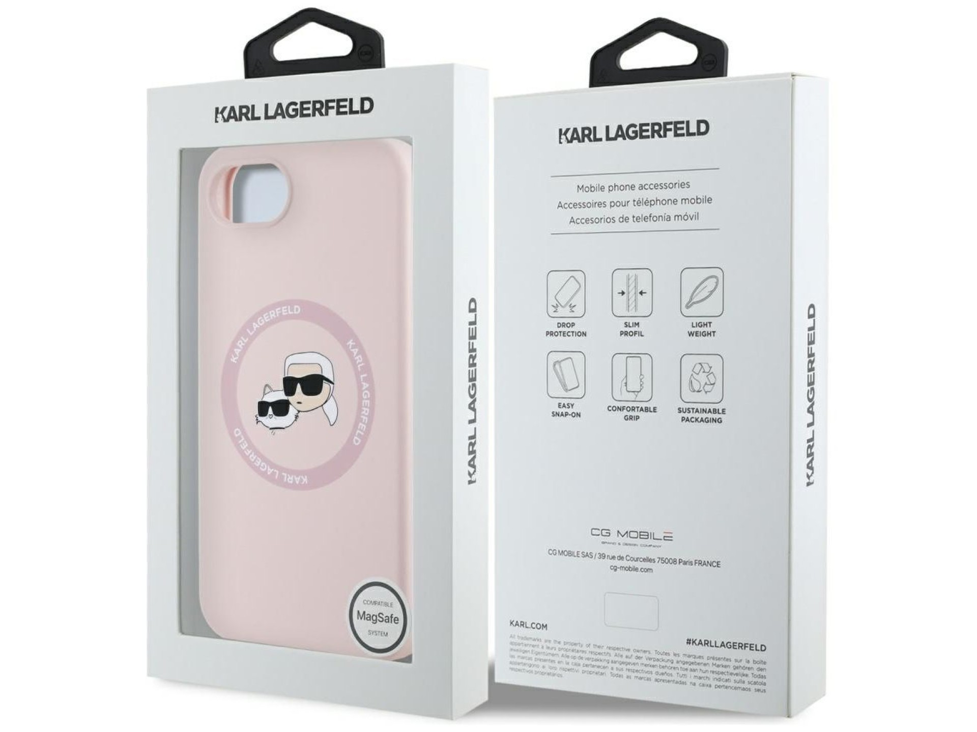 Capa MagSafe para iPhone 16e com estampa das cabeças de Karl Lagerfeld e Chopupette em silicone - Ro