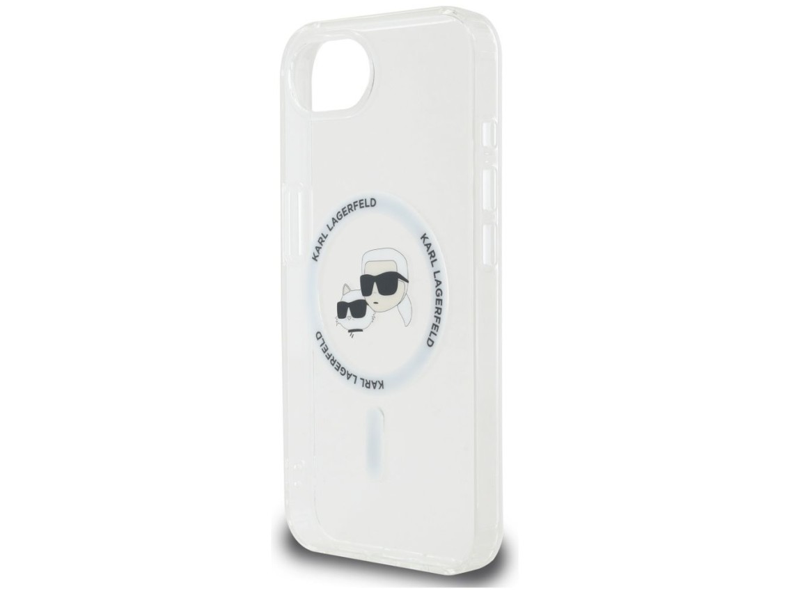 Funda Karl Lagerfeld IML Metal Karl & Choupette Heads MagSafe para iPhone 16e - Blanca
