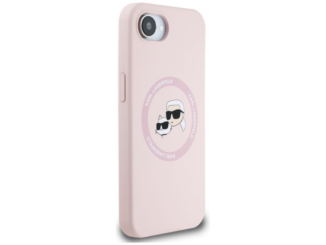 Capa MagSafe para iPhone 16e com estampa das cabeças de Karl Lagerfeld e Chopupette em silicone - Ro