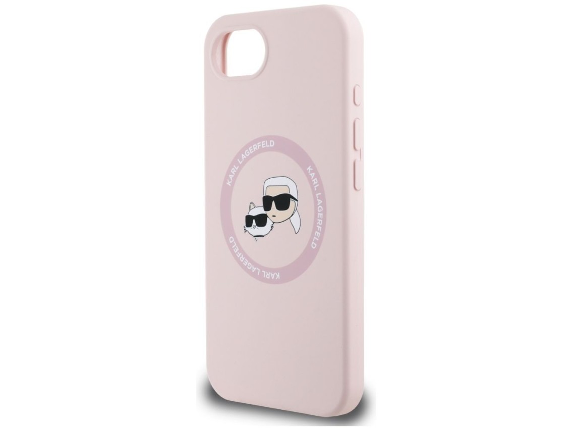 Capa MagSafe para iPhone 16e com estampa das cabeças de Karl Lagerfeld e Chopupette em silicone - Ro