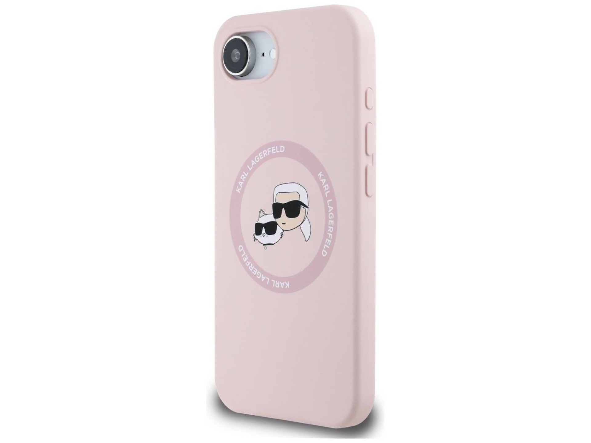 Capa MagSafe para iPhone 16e com estampa das cabeças de Karl Lagerfeld e Chopupette em silicone - Ro