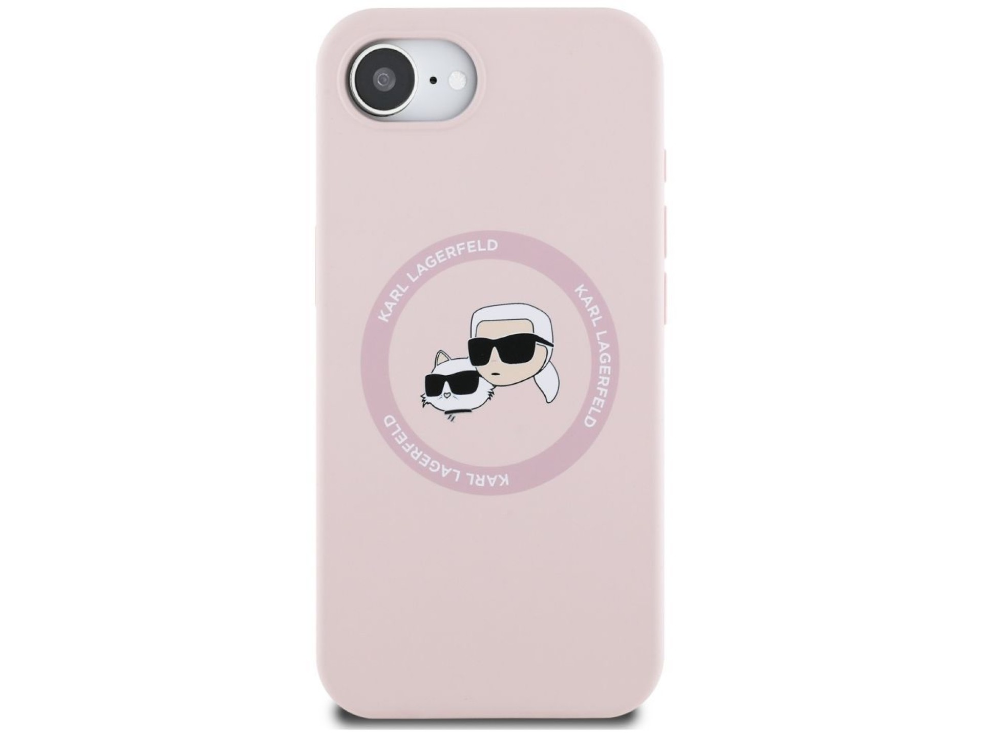 Capa MagSafe para iPhone 16e com estampa das cabeças de Karl Lagerfeld e Chopupette em silicone - Ro