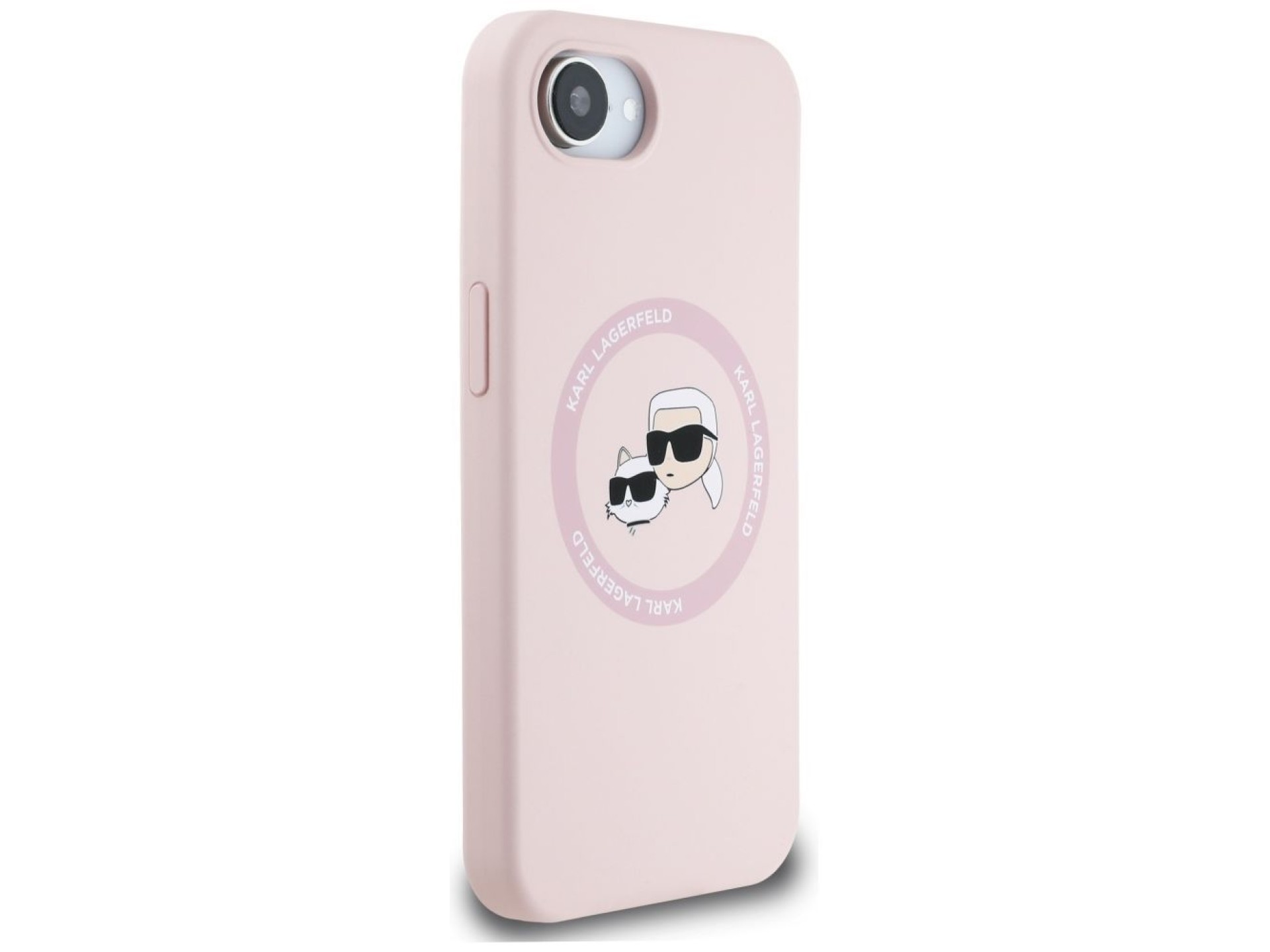 Capa MagSafe para iPhone 16e com estampa das cabeças de Karl Lagerfeld e Chopupette em silicone - Ro