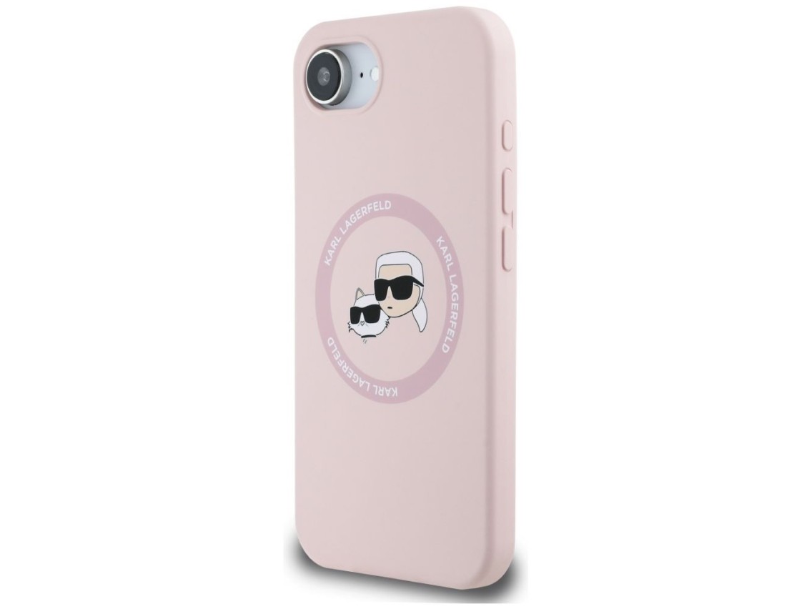 Capa MagSafe para iPhone 16e com estampa das cabeças de Karl Lagerfeld e Chopupette em silicone - Ro