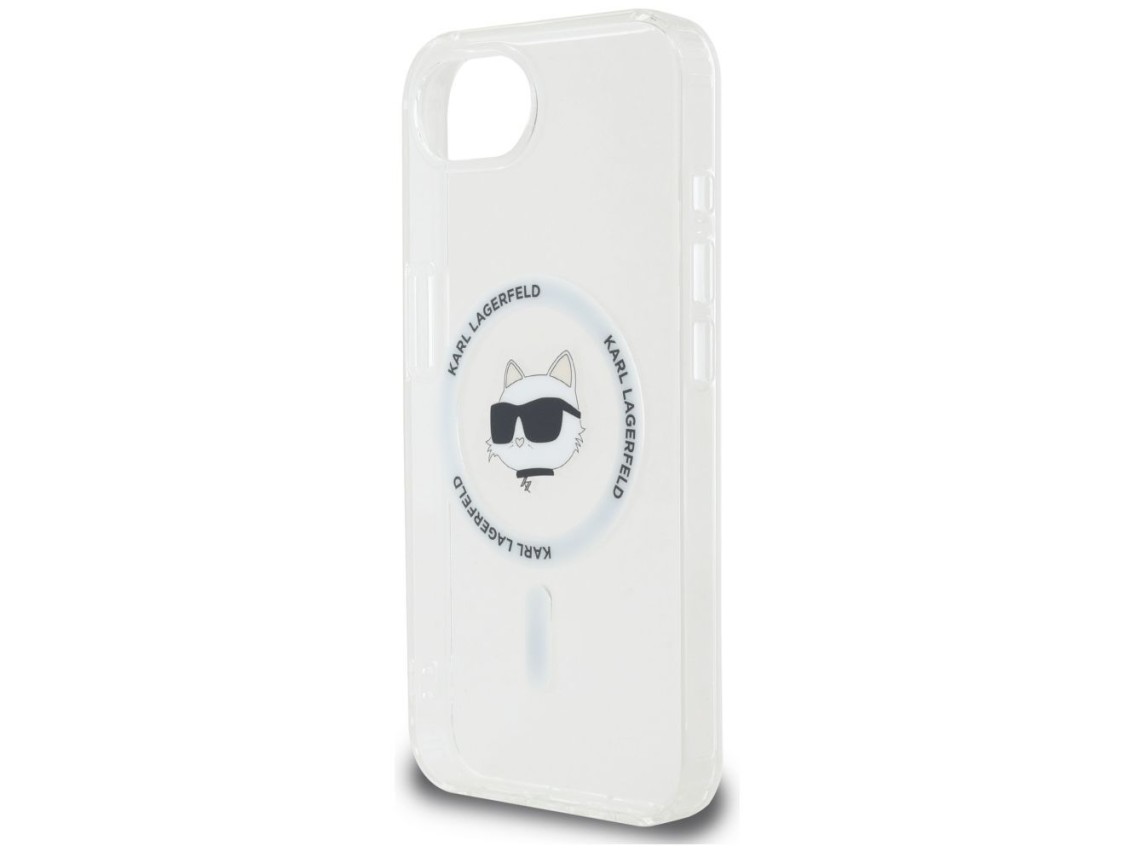 Capa MagSafe Karl Lagerfeld IML Metal Choupette Head para iPhone 16e - Branca