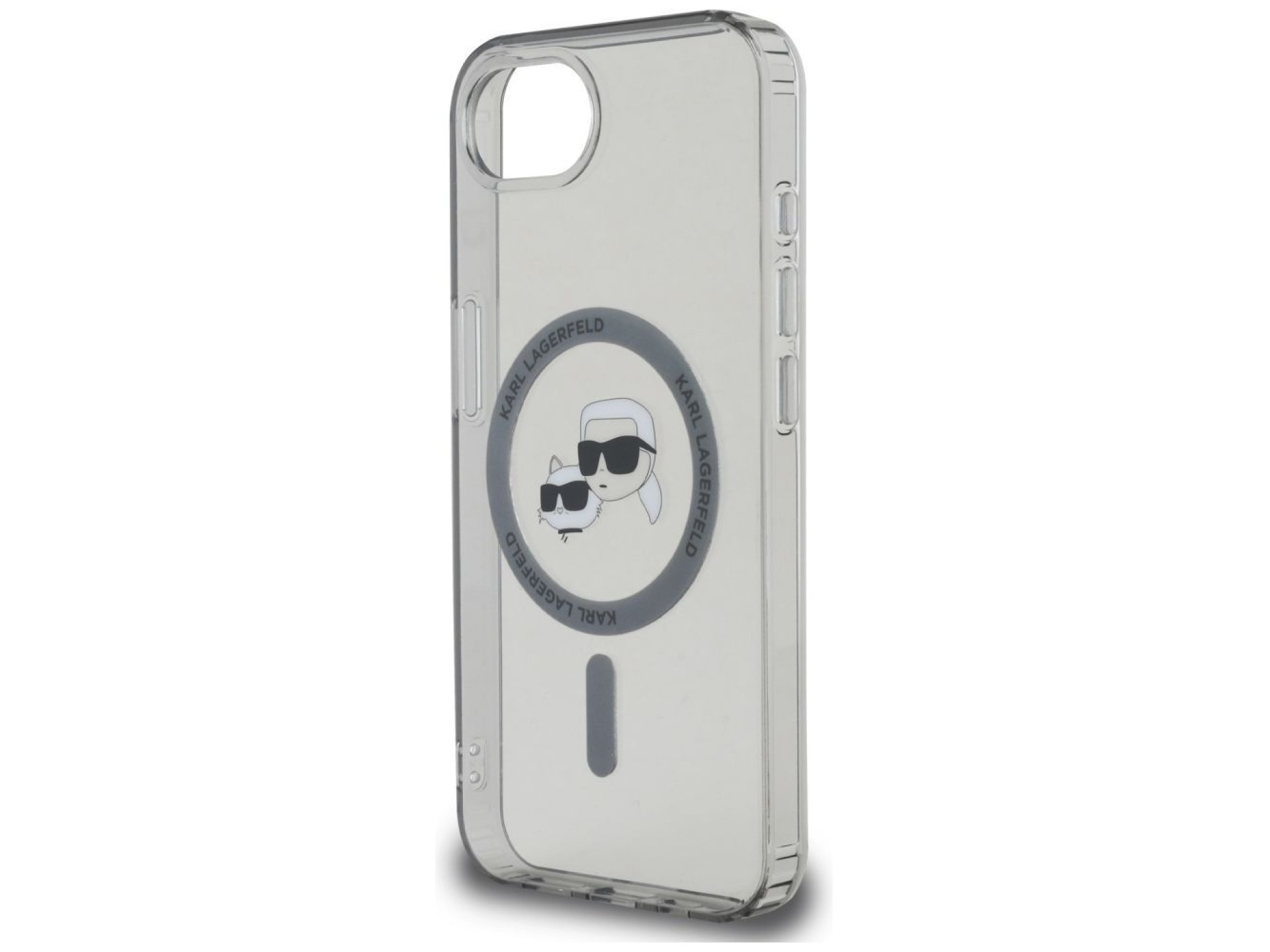Capa MagSafe para iPhone 16e com as cabeças de Karl Lagerfeld IML Metal Karl & Choupette - Preta