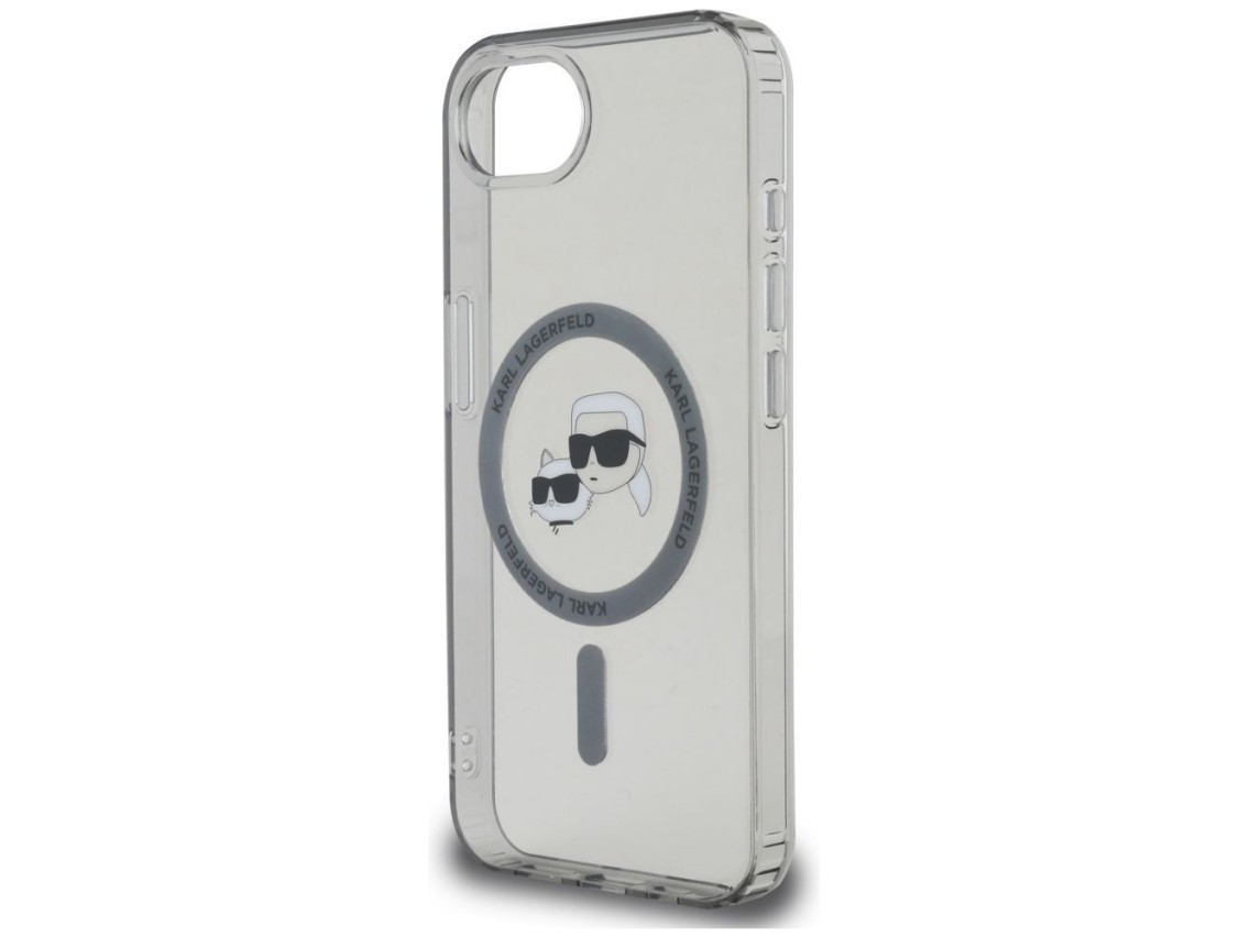 Capa MagSafe para iPhone 16e com as cabeças de Karl Lagerfeld IML Metal Karl & Choupette - Preta