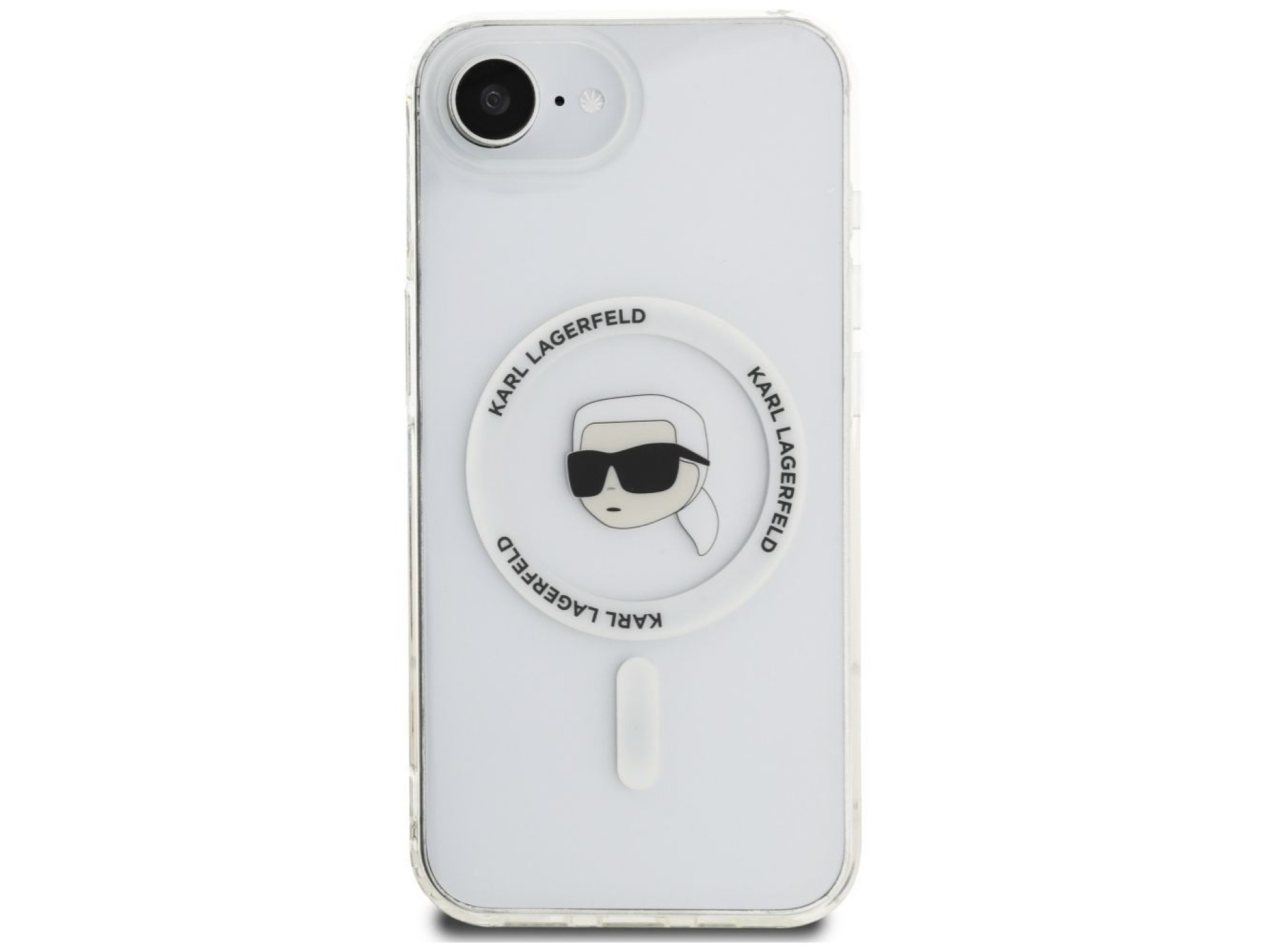Capa MagSafe Karl Lagerfeld IML Metal Karl Head para iPhone 16e Branca