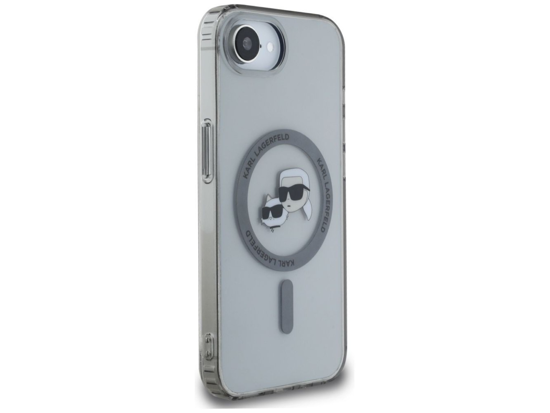 Capa MagSafe para iPhone 16e com as cabeças de Karl Lagerfeld IML Metal Karl & Choupette - Preta