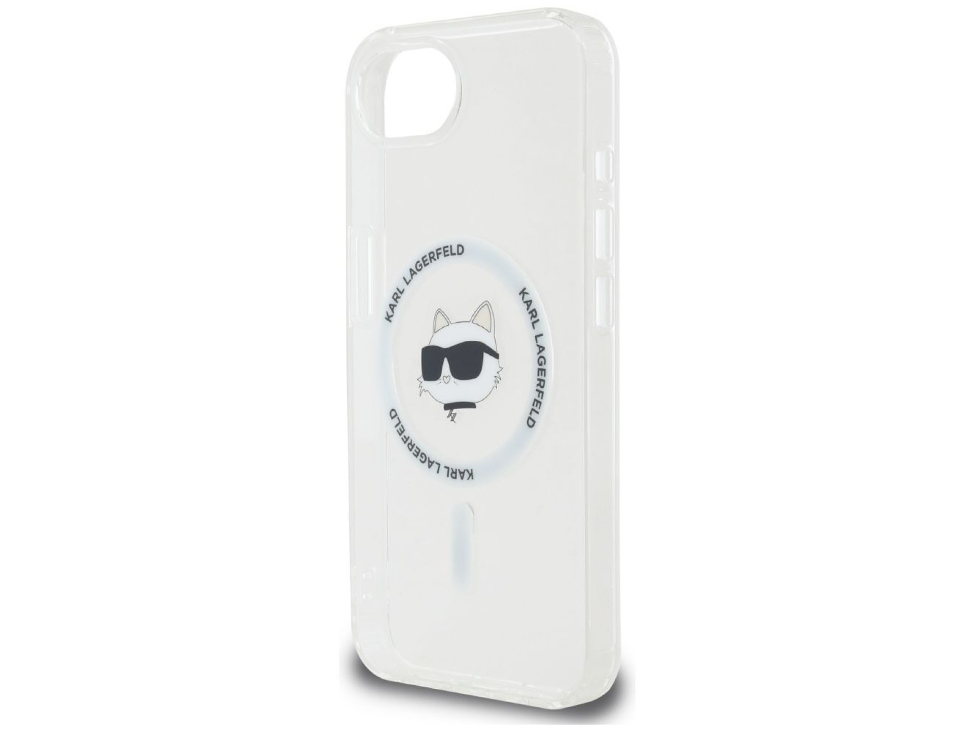 Capa MagSafe Karl Lagerfeld IML Metal Choupette Head para iPhone 16e - Branca