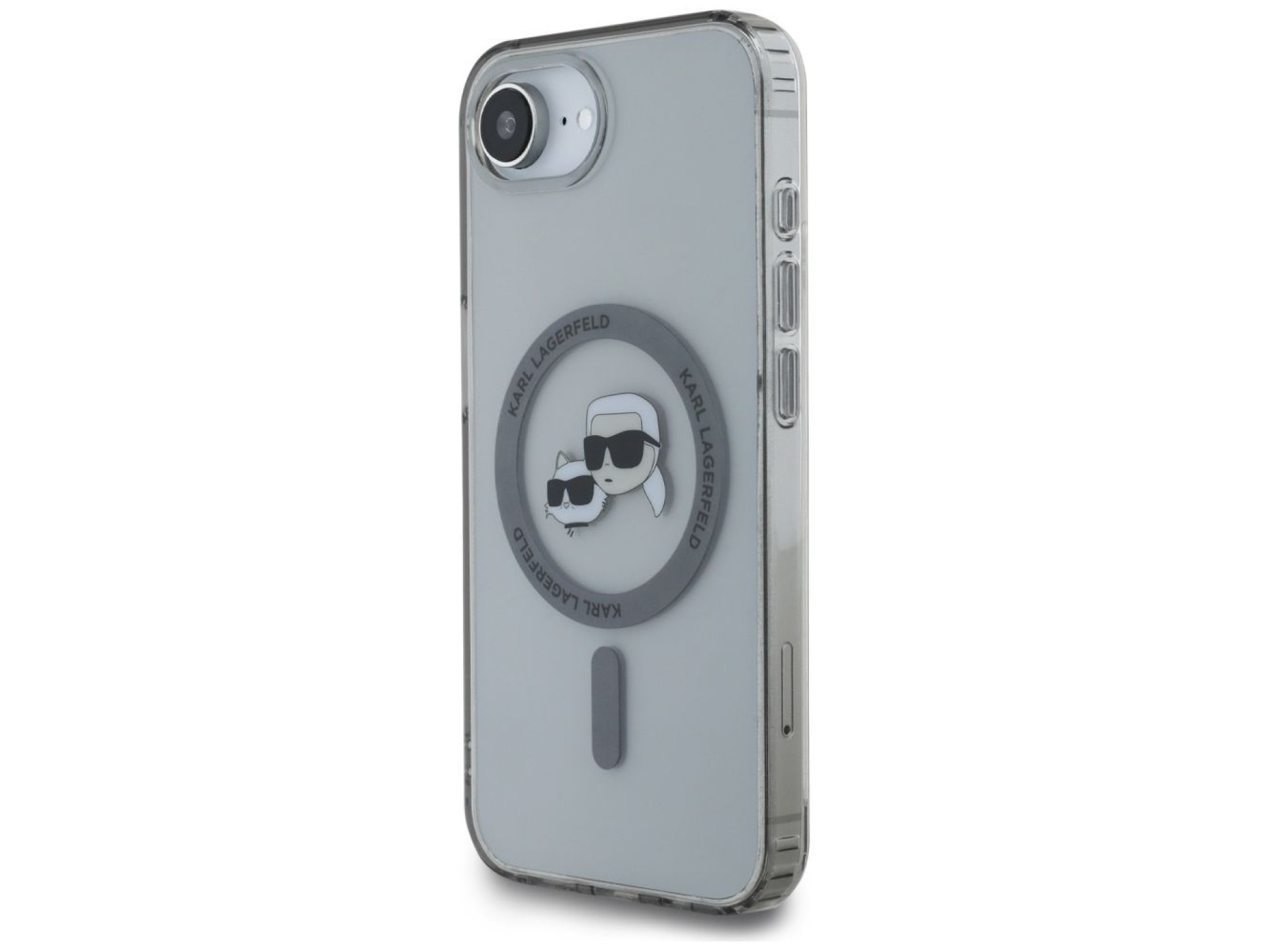Capa MagSafe para iPhone 16e com as cabeças de Karl Lagerfeld IML Metal Karl & Choupette - Preta
