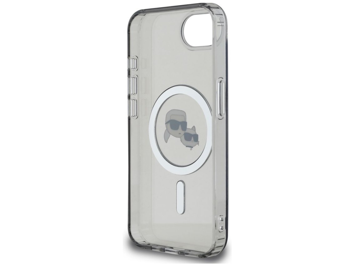 Capa MagSafe para iPhone 16e com as cabeças de Karl Lagerfeld IML Metal Karl & Choupette - Preta