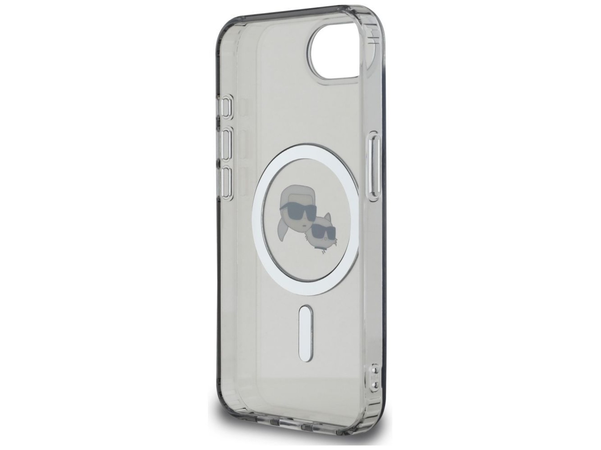 Capa MagSafe para iPhone 16e com as cabeças de Karl Lagerfeld IML Metal Karl & Choupette - Preta
