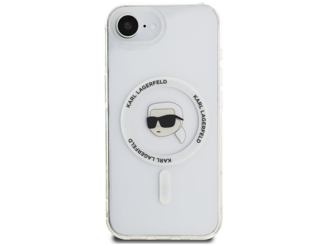 Capa MagSafe Karl Lagerfeld IML Metal Karl Head para iPhone 16e Branca