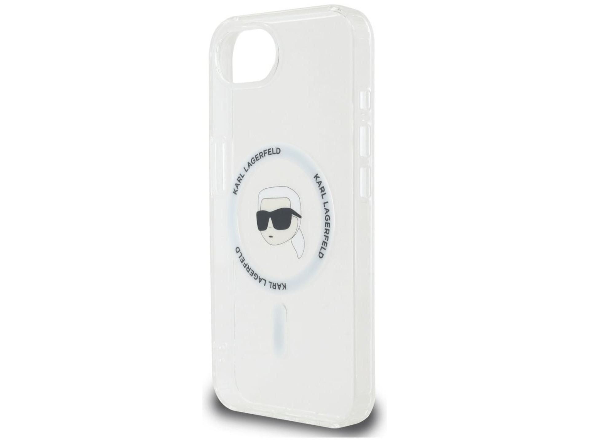 Capa MagSafe Karl Lagerfeld IML Metal Karl Head para iPhone 16e Branca