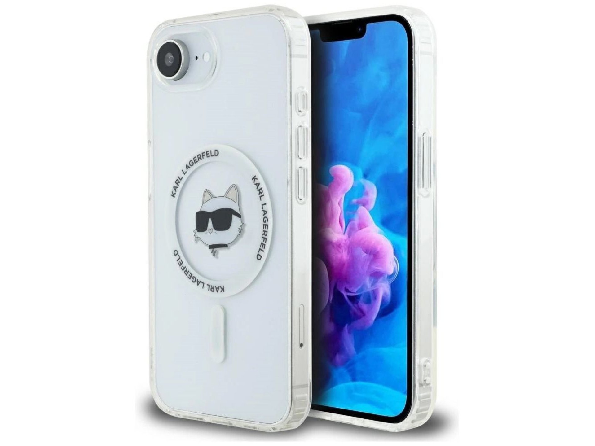 Capa MagSafe Karl Lagerfeld IML Metal Choupette Head para iPhone 16e - Branca
